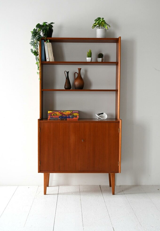 Scandinavian 1960s bookcase with doors and shelves-a