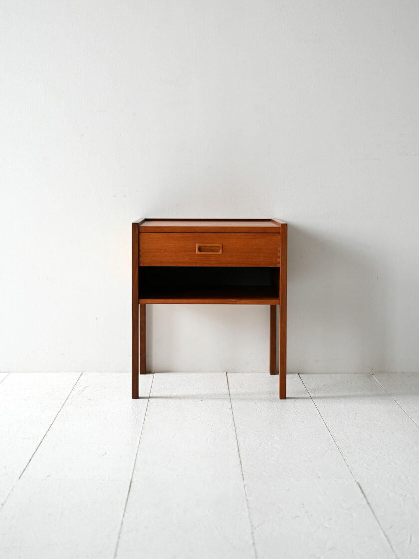 Scandinavian vintage teak bedside table with geometric front-b