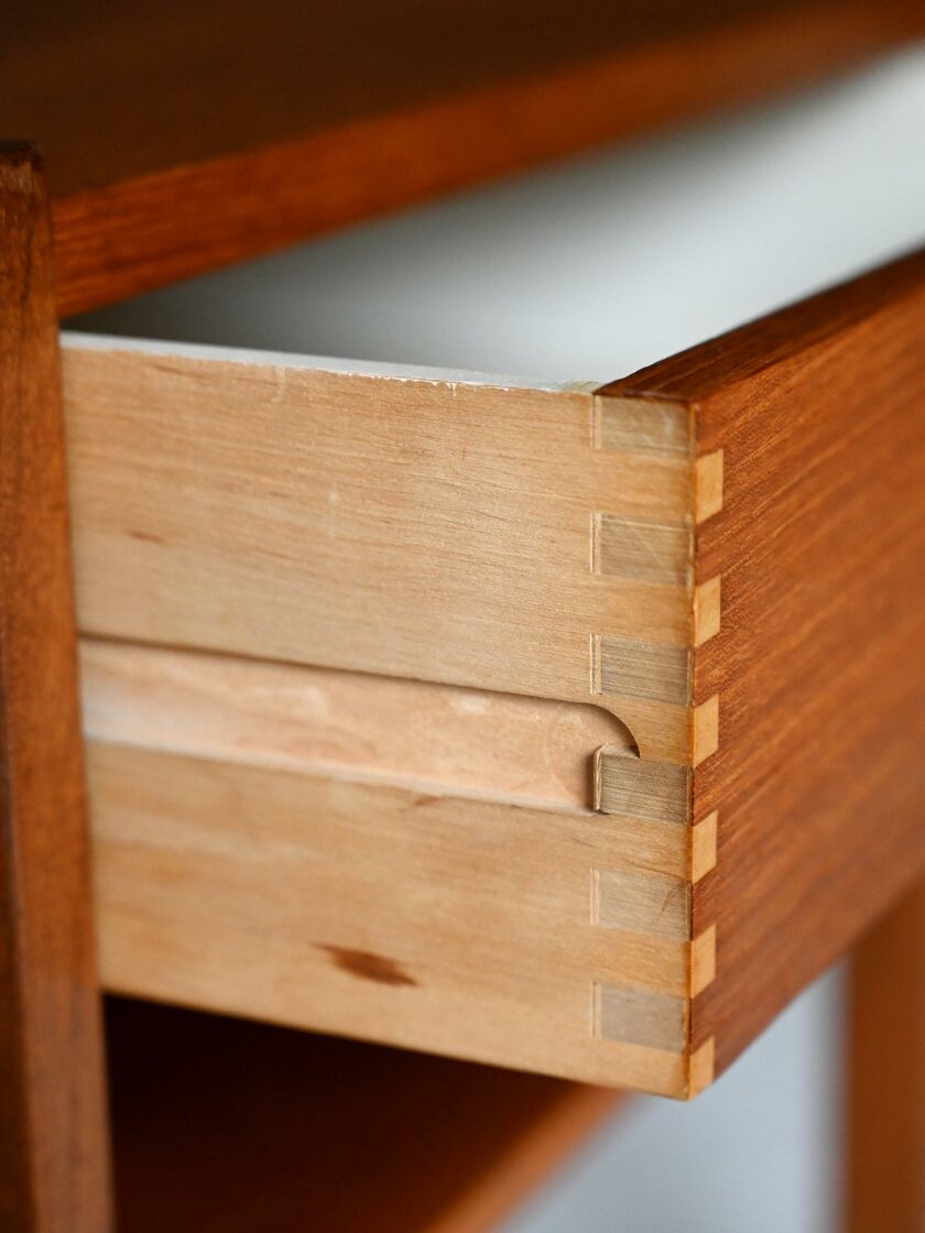 Scandinavian vintage teak bedside table with geometric front-d