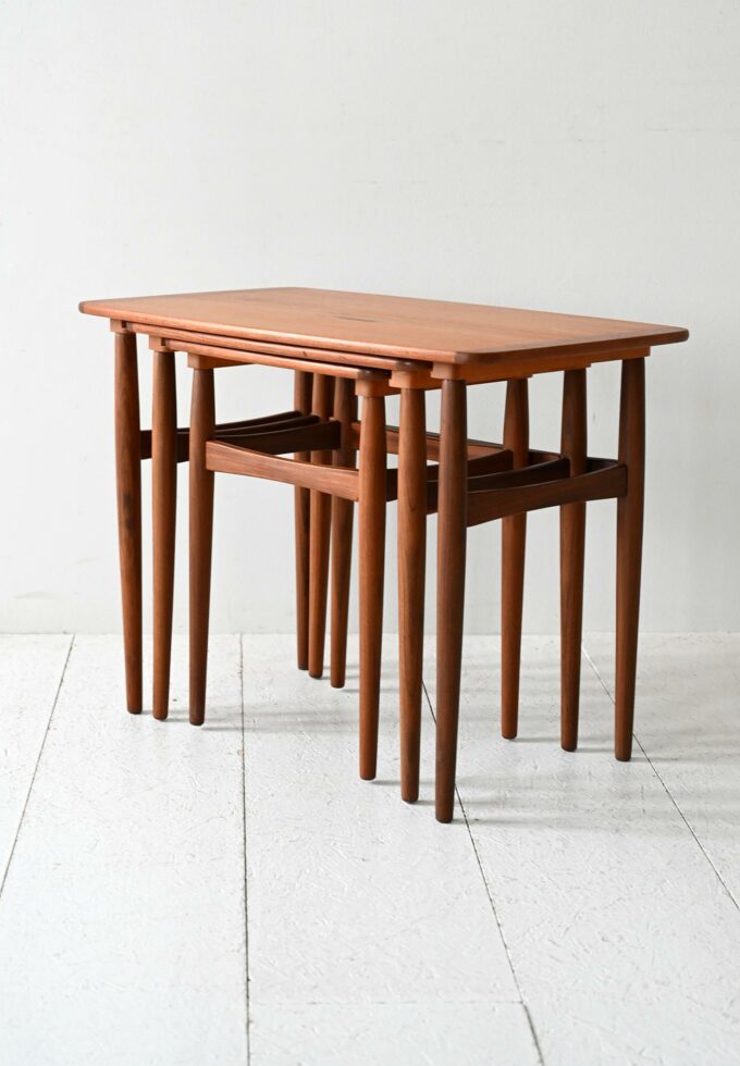 Set of 3 Scandinavian 1960s teak-b side tables.