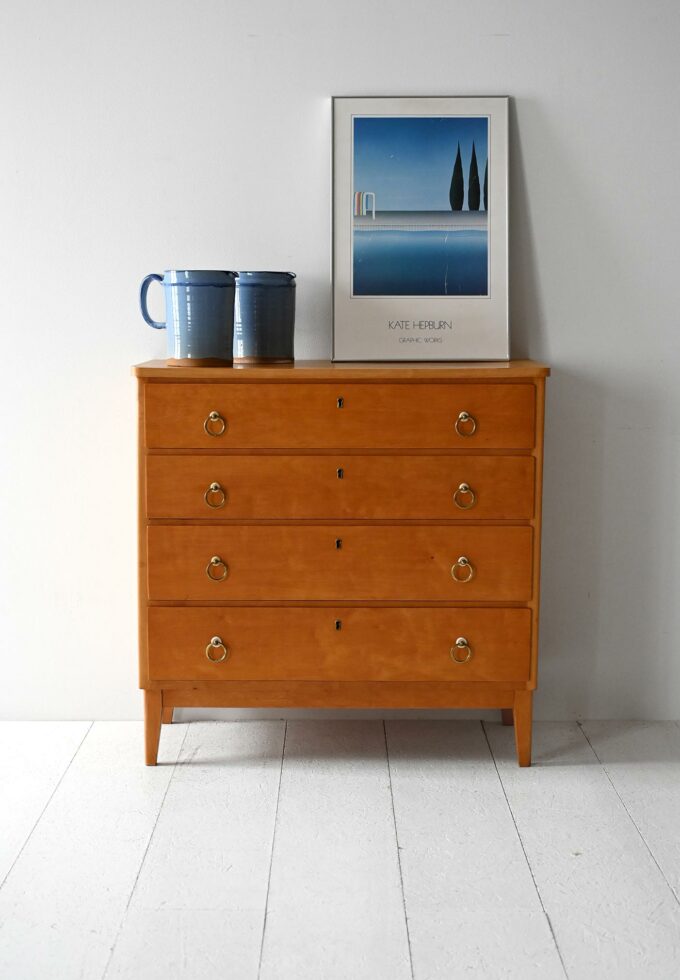 Scandinavian vintage birch chest of drawers 1950s-a
