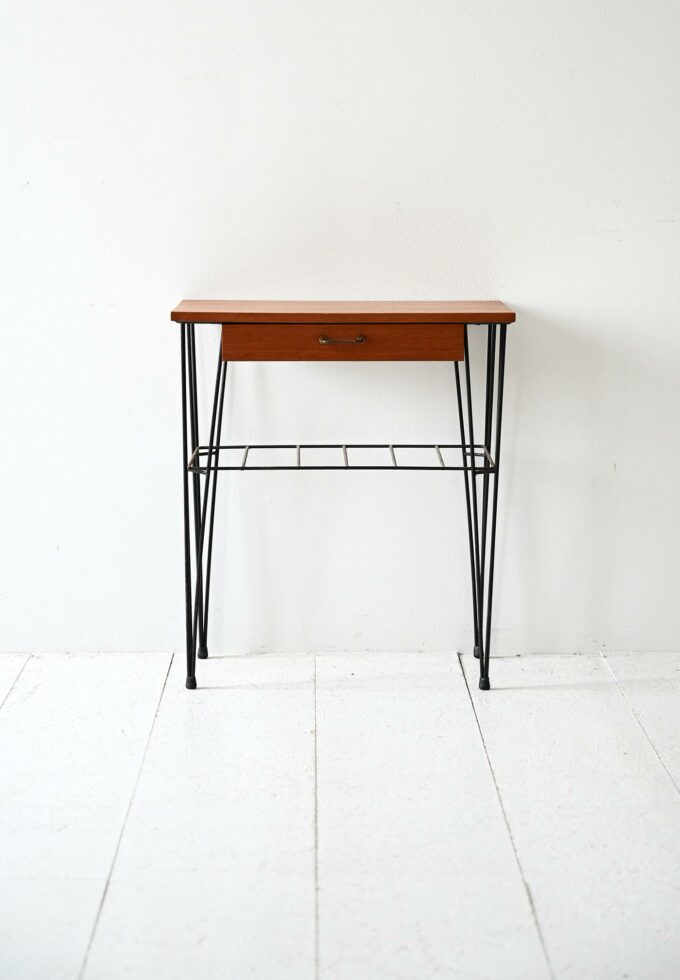 Scandinavian vintage 50s/60s teak and iron bedside table-b