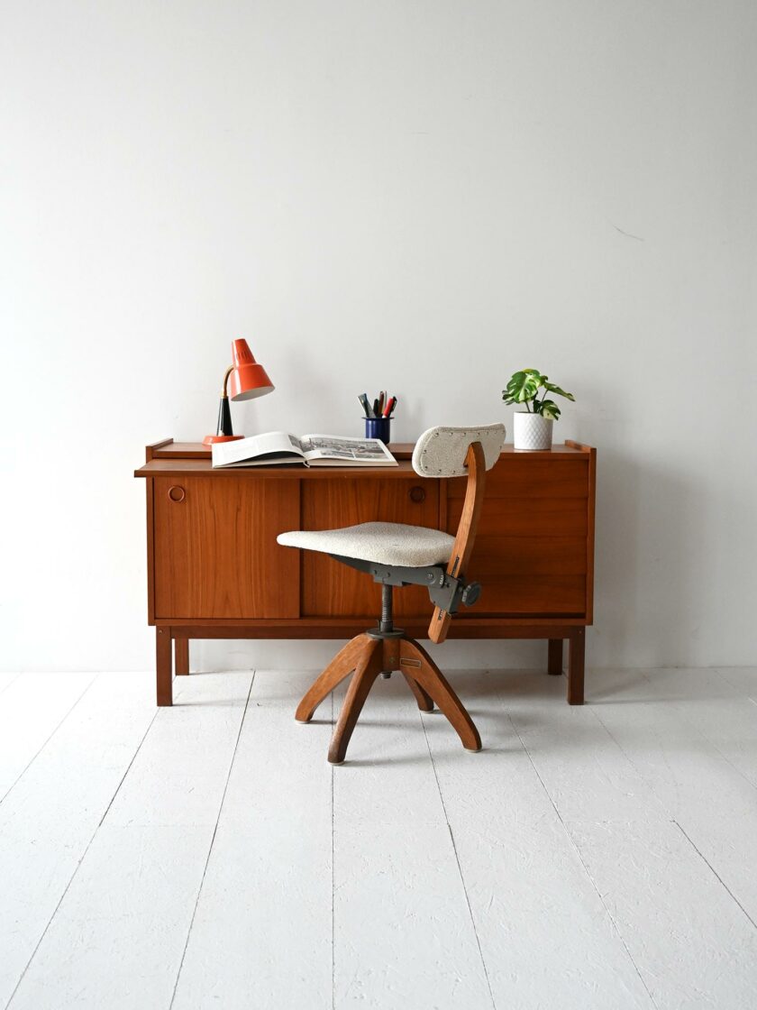 Sideboard scandinavo vintage con scrivania estraibile in teak-a