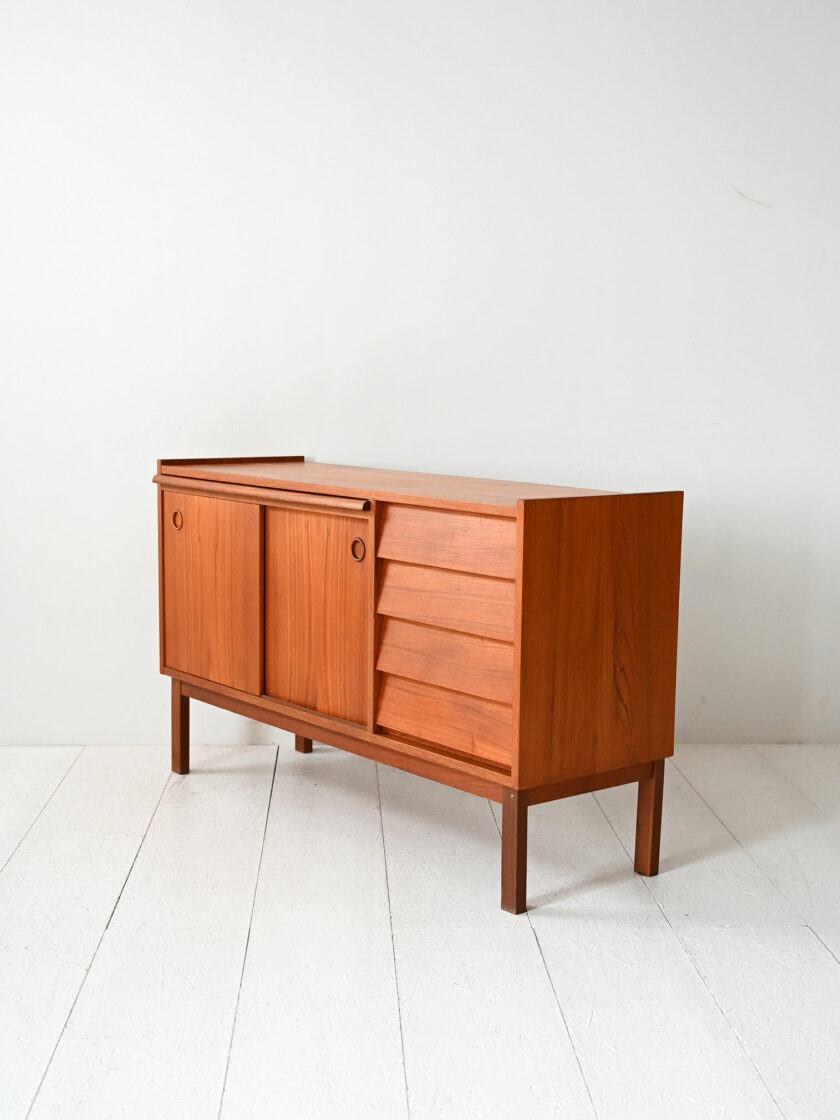 Sideboard scandinavo vintage con scrivania estraibile in teak-f
