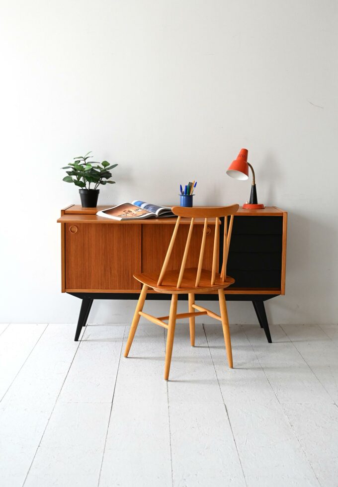 Scandinavian teak sideboard with black-a details