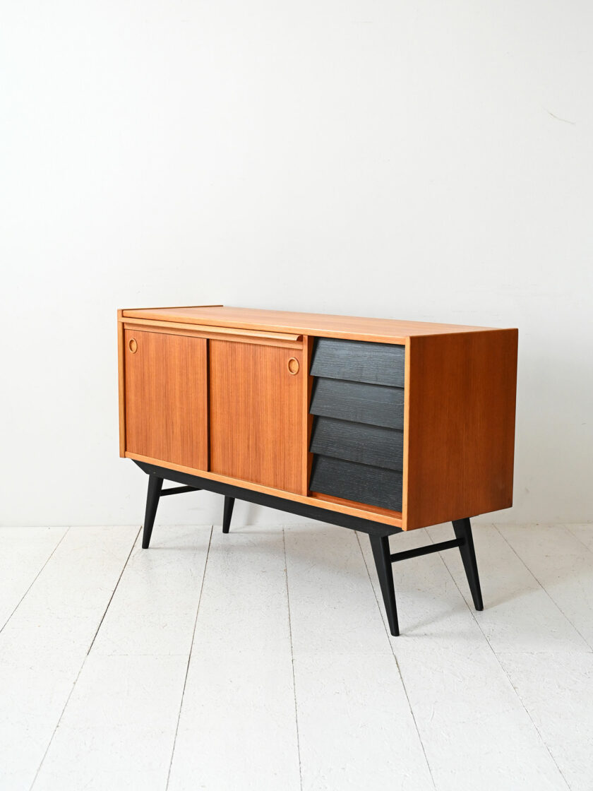Scandinavian teak sideboard with black details-f