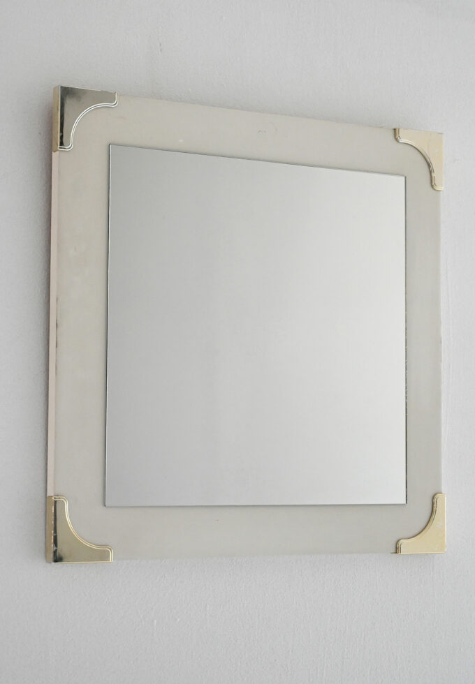 Scandinavian 1940s/50s mirror with white frame and brass details-a