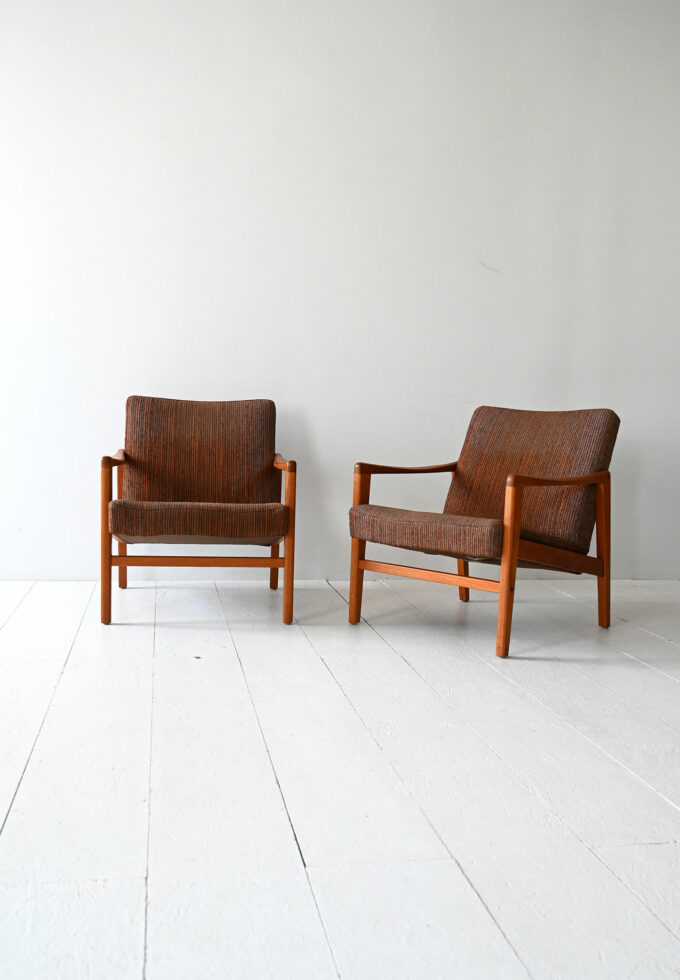 Pair of original vintage Scandinavian teak armchairs-a