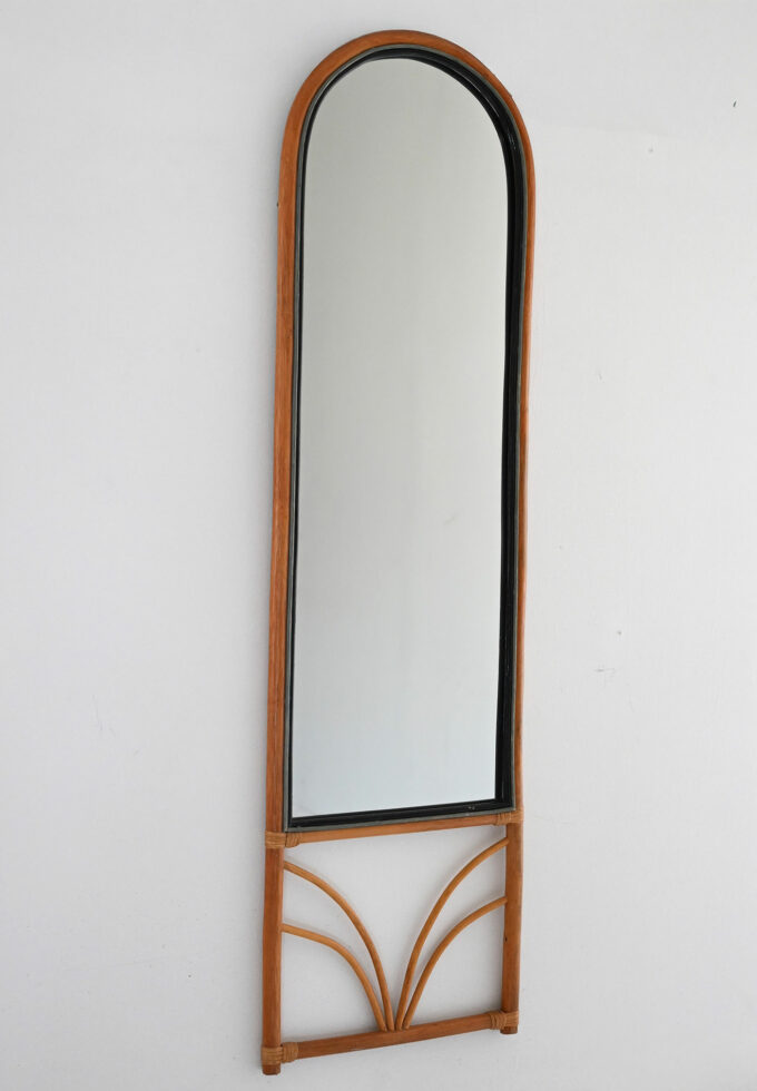 Scandinavian 1970s curved bamboo mirror-a