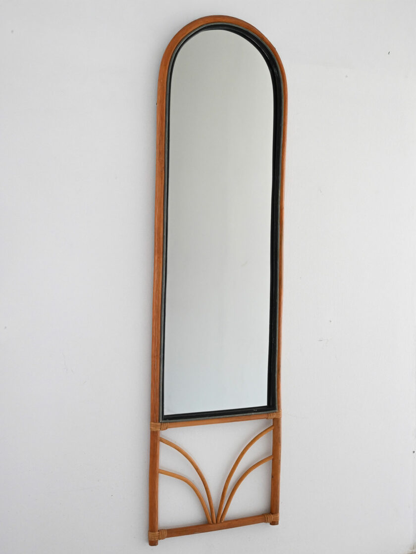 Scandinavian 1970s curved bamboo mirror-a