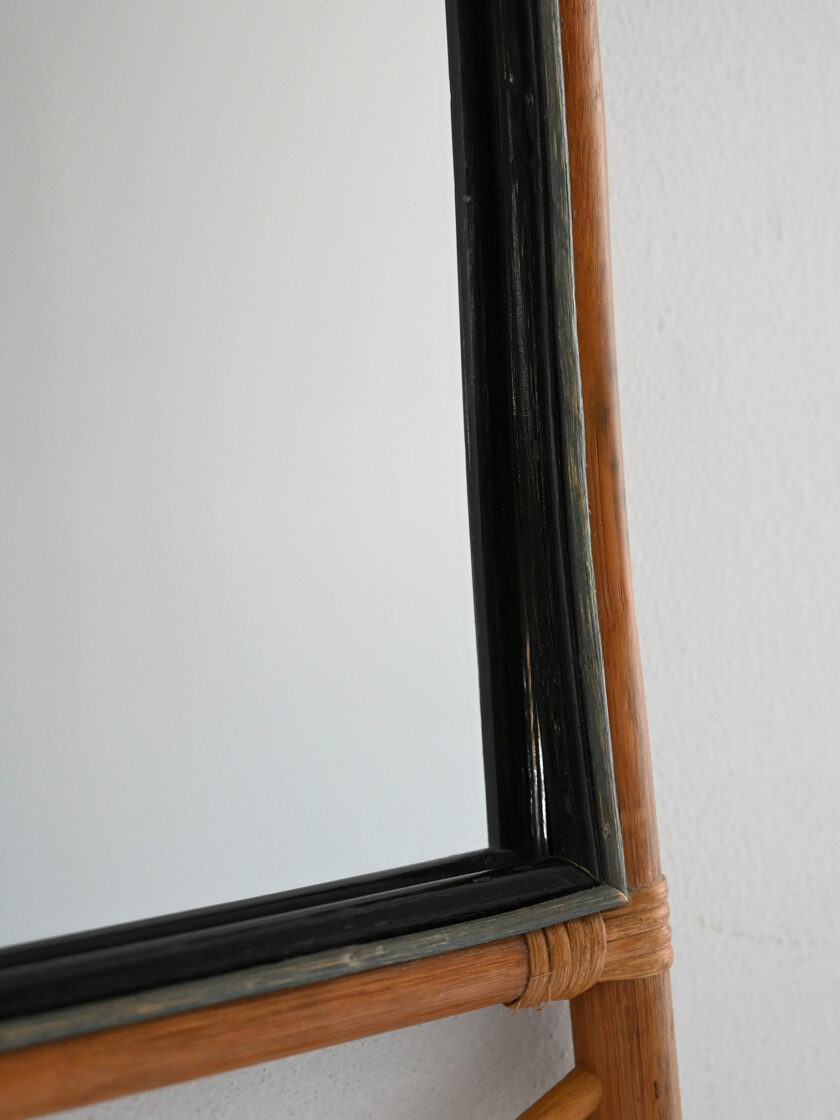 Scandinavian 1970s curved bamboo mirror-e