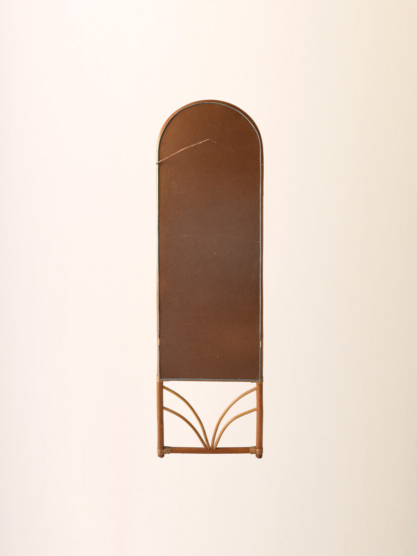 Scandinavian 1970s curved bamboo mirror-f