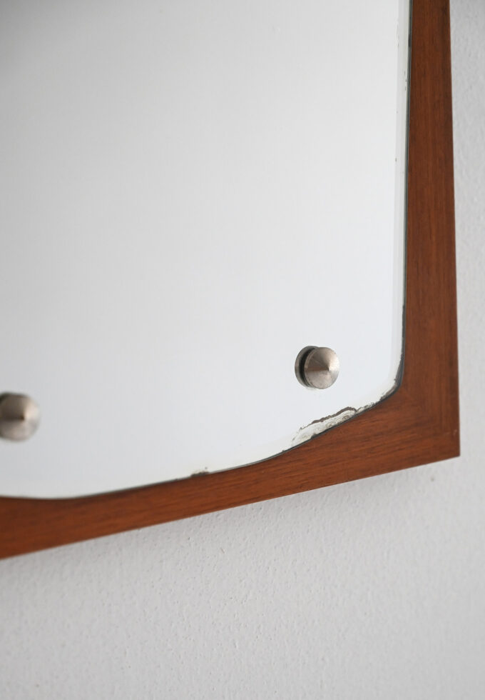 Vintage teak and domed glass rectangular mirror-b