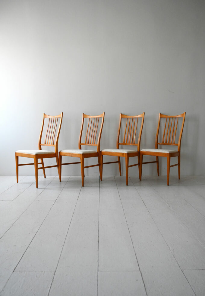 Set of 4 vintage 50s/60s Scandinavian chairs in beech-a