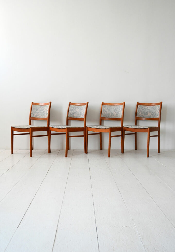 Set of 4 Scandinavian 1960s teak chairs with original upholstery-a