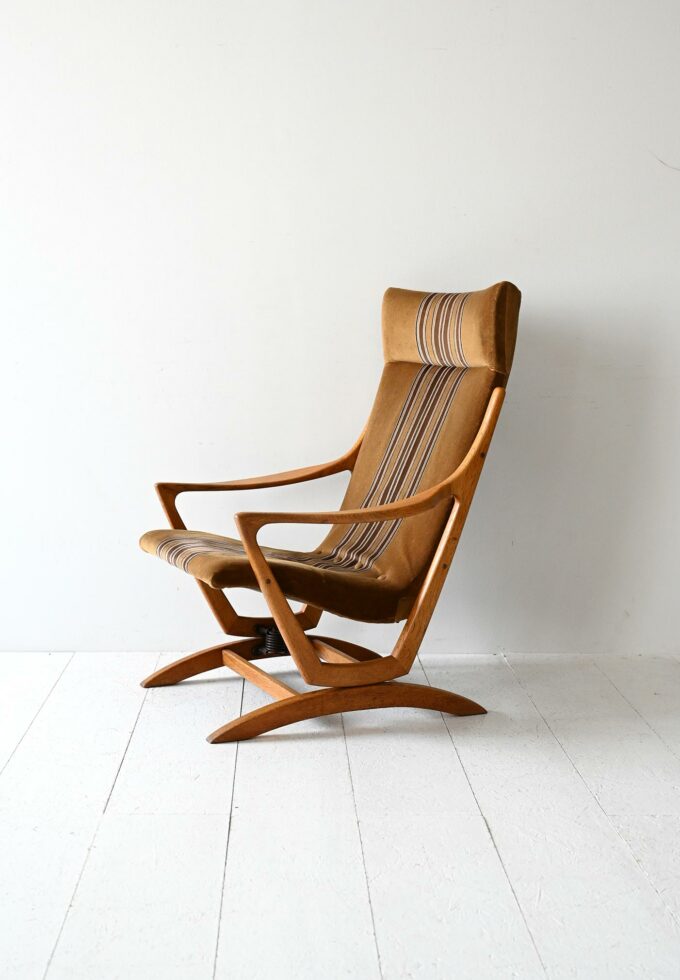 Original 1960s Scandinavian oak armchair with high back-a