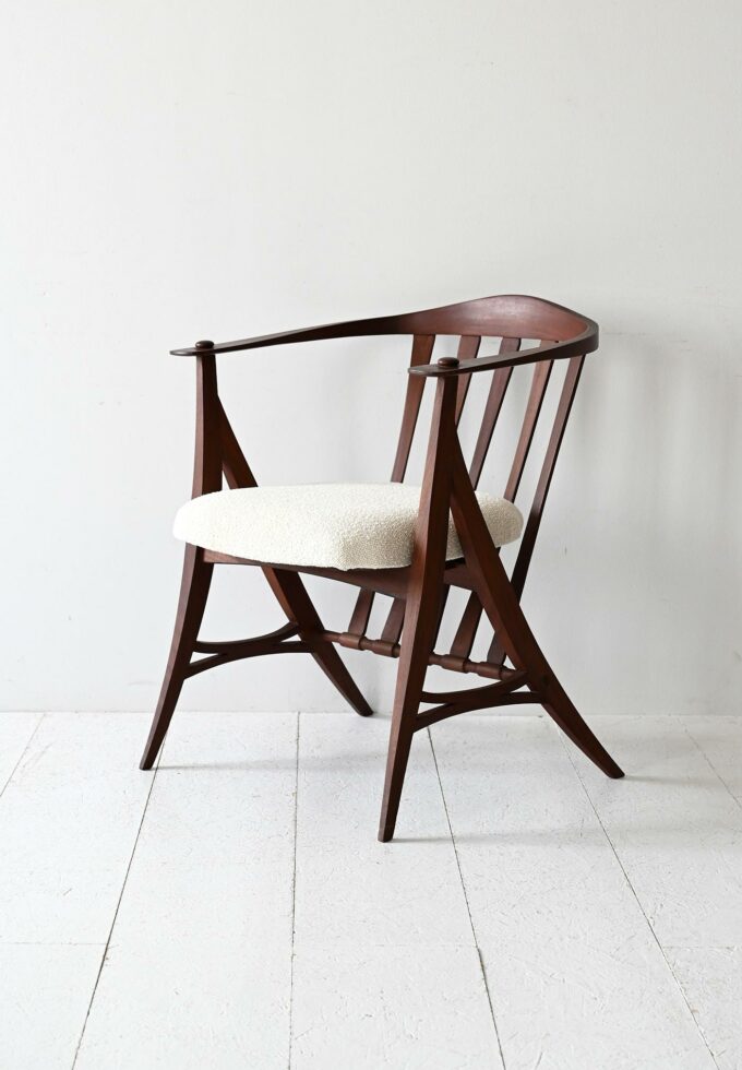 1950s vintage sculptural armchair with carved frame and new upholstery-a