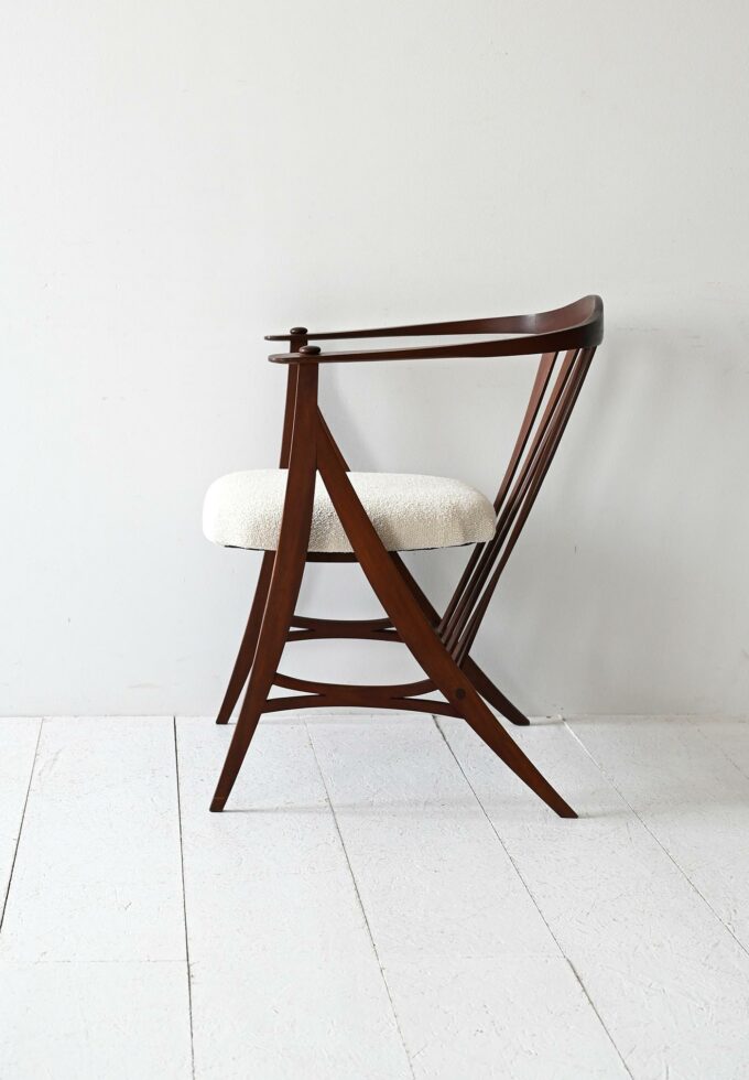 1950s vintage sculptural armchair with carved frame and new upholstery-b