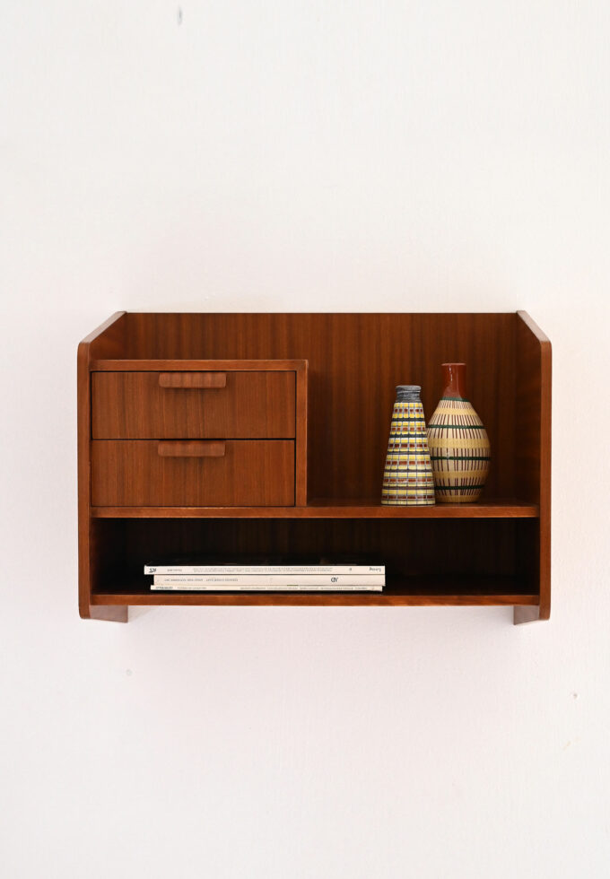 Scandinavian 1960s mahogany hanging nightstand with drawers-a