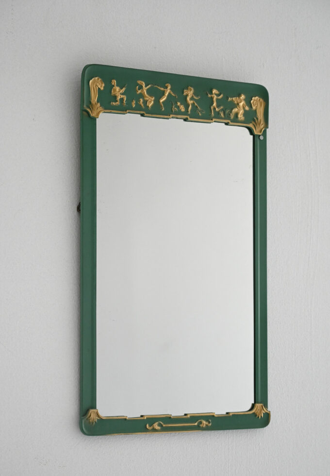 Scandinavian 1940s teal and gold metal mirror-a