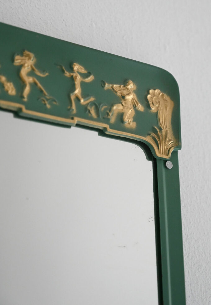 Scandinavian 1940s teal and gold metal mirror-b