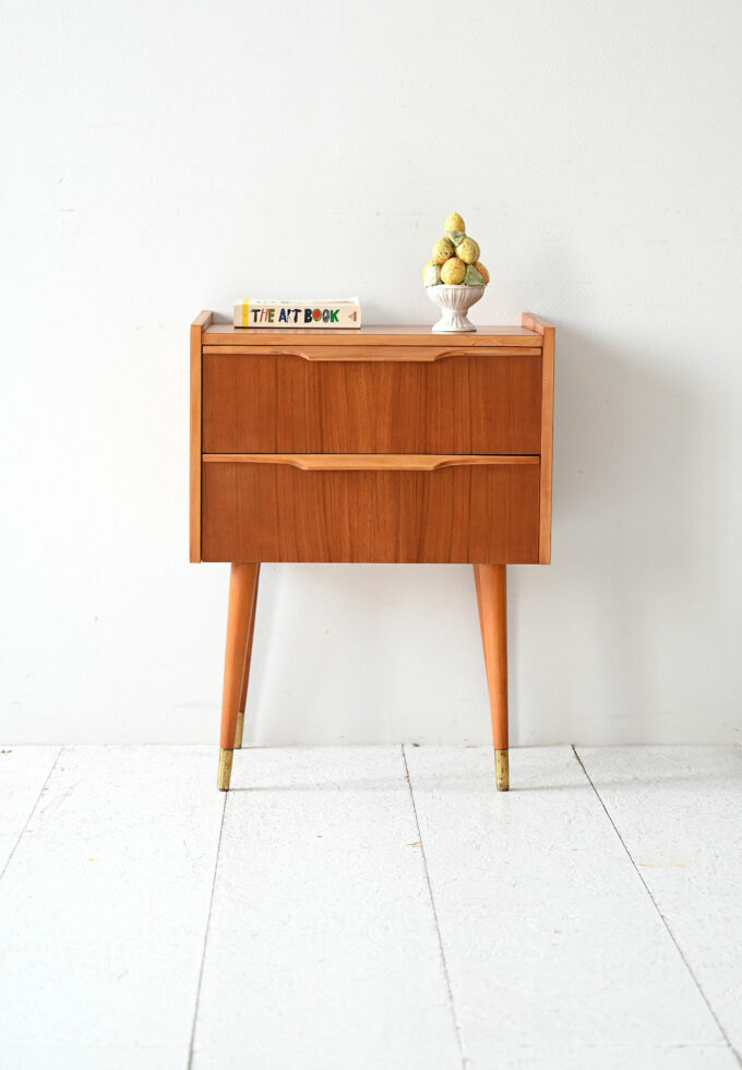 Scandinavian 1950s teak nightstand with brass details-a