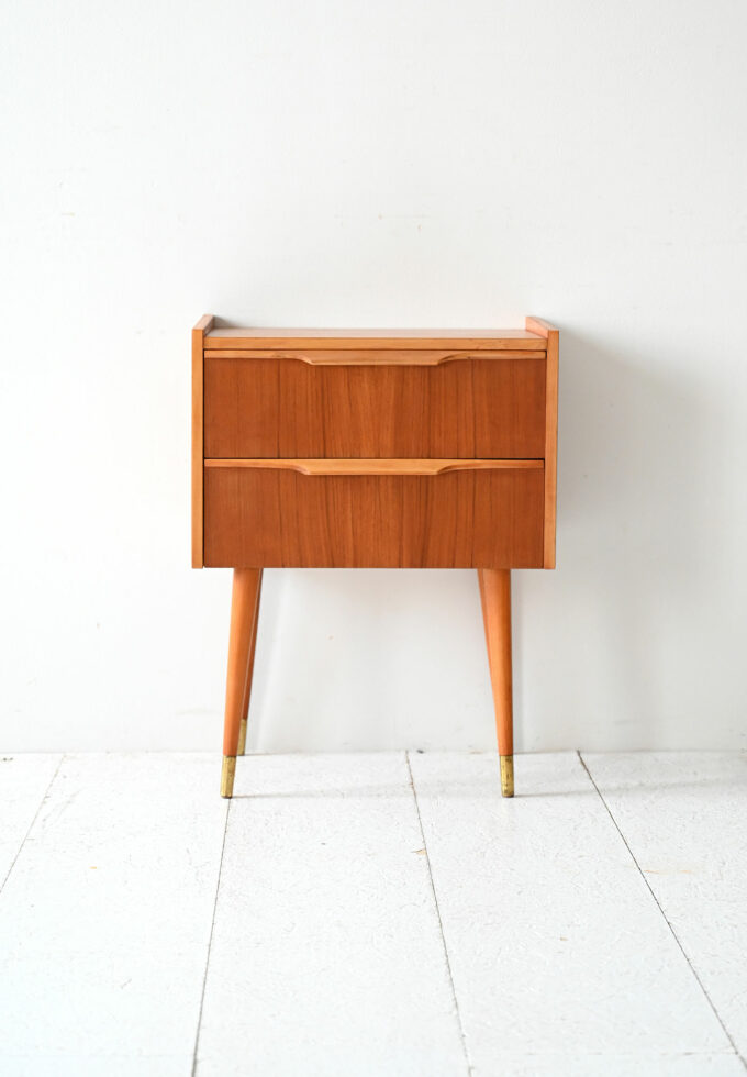 Scandinavian 1950s teak bedside table with brass details-b