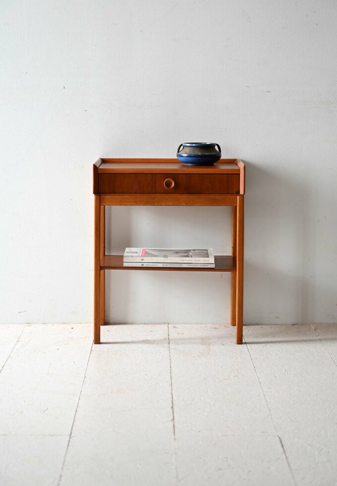 Comodino scandinavo anni ’60 in teak e rovere-a