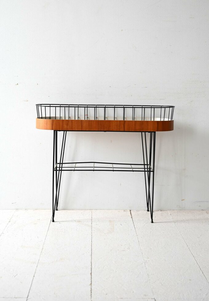 Portafiori scandinavo anni ’60 in teak e metallo-b