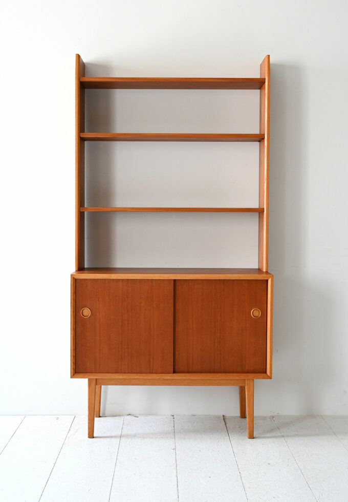 Vintage Scandinavian bookcase in light teak with contrasting details-b