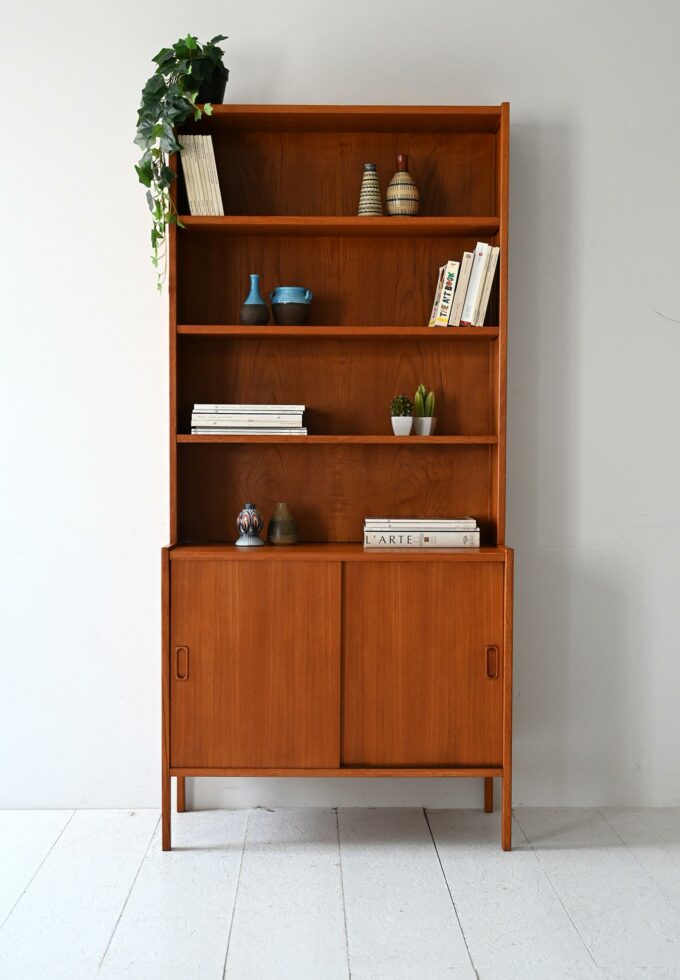 Scandinavian vintage teak bookcase with exposed joints-a
