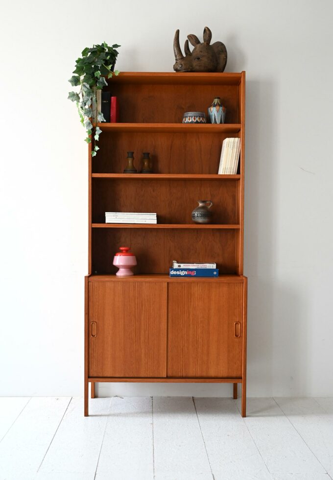 Scandinavian vintage teak bookcase with exposed joints-a