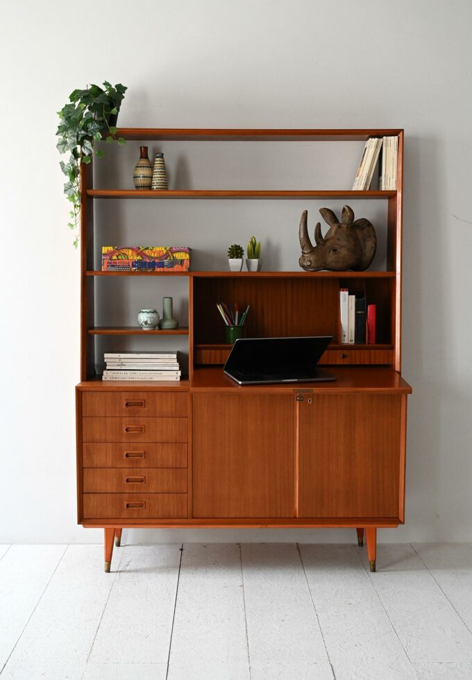 Scandinavian mahogany bookcase with flap 1960s-a