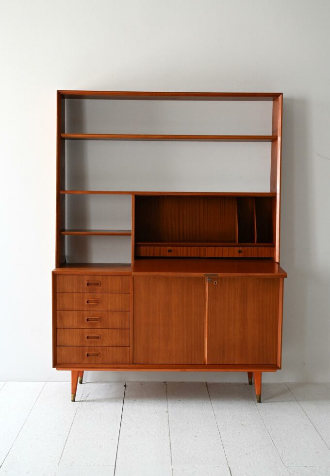 Scandinavian mahogany bookcase with flap 1960s-b