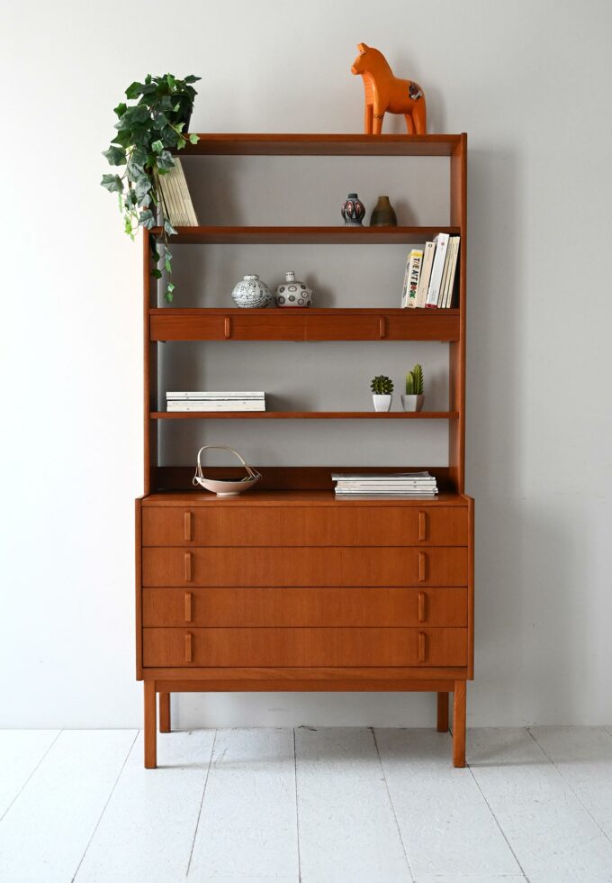 Vintage Scandinavian bookcase with drawers by B. Fridhagen-a