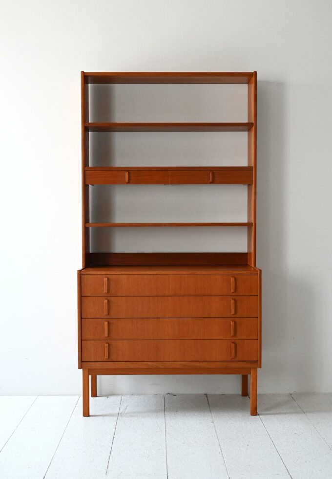 Vintage Scandinavian bookcase with drawers by B. Fridhagen-b