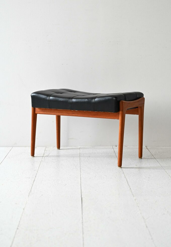 Scandinavian vintage teak and leather stool Bröderna Anderssons-a