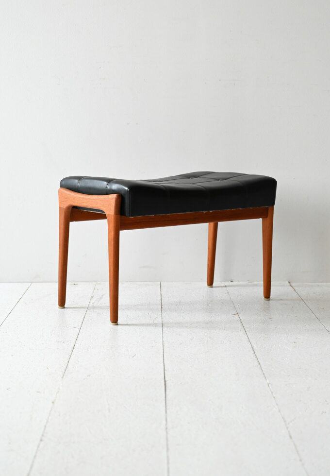 Scandinavian vintage teak and leather stool Bröderna Anderssons-b