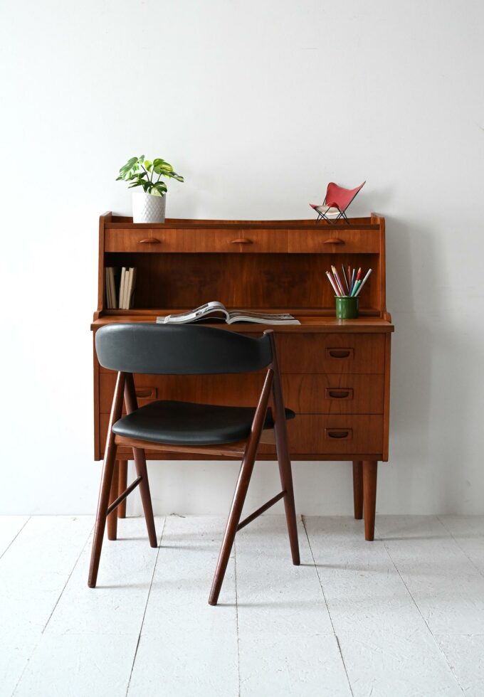 Scandinavian teak secretaire with carved handles-a