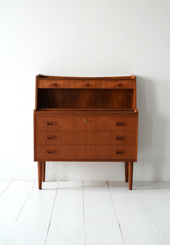 Scandinavian teak secretaire with carved handles-b