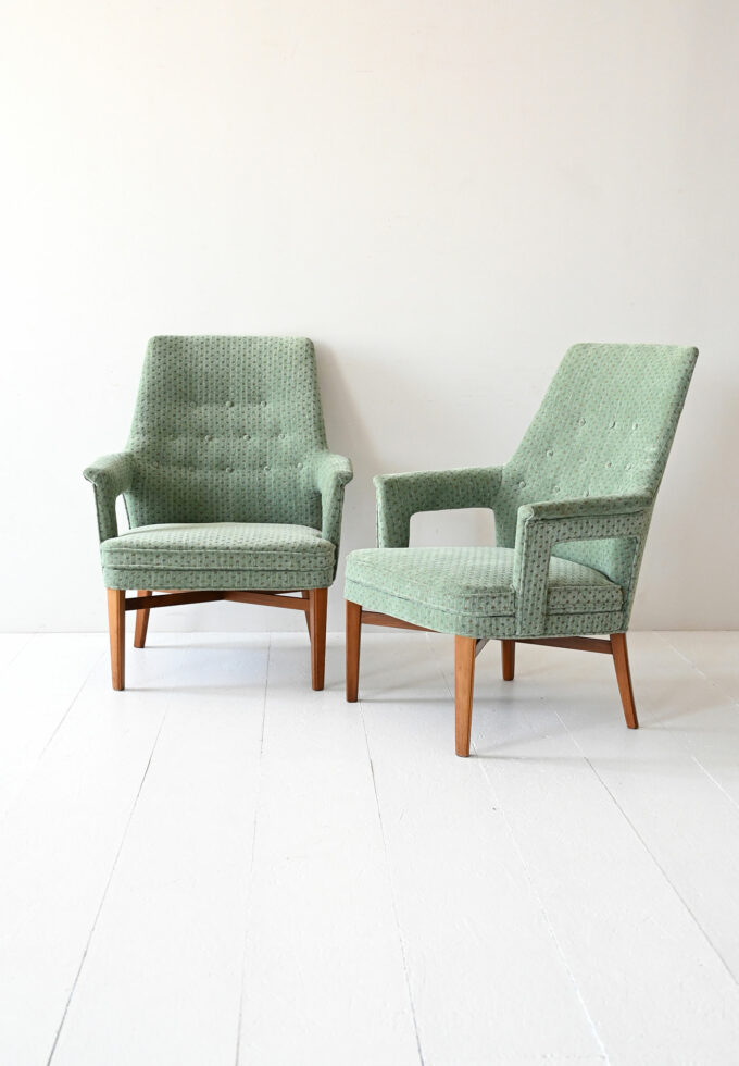 Pair of mint green 1950s vintage Scandinavian armchairs-a