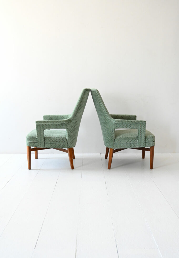Pair of mint green 1950s vintage Scandinavian armchairs-d