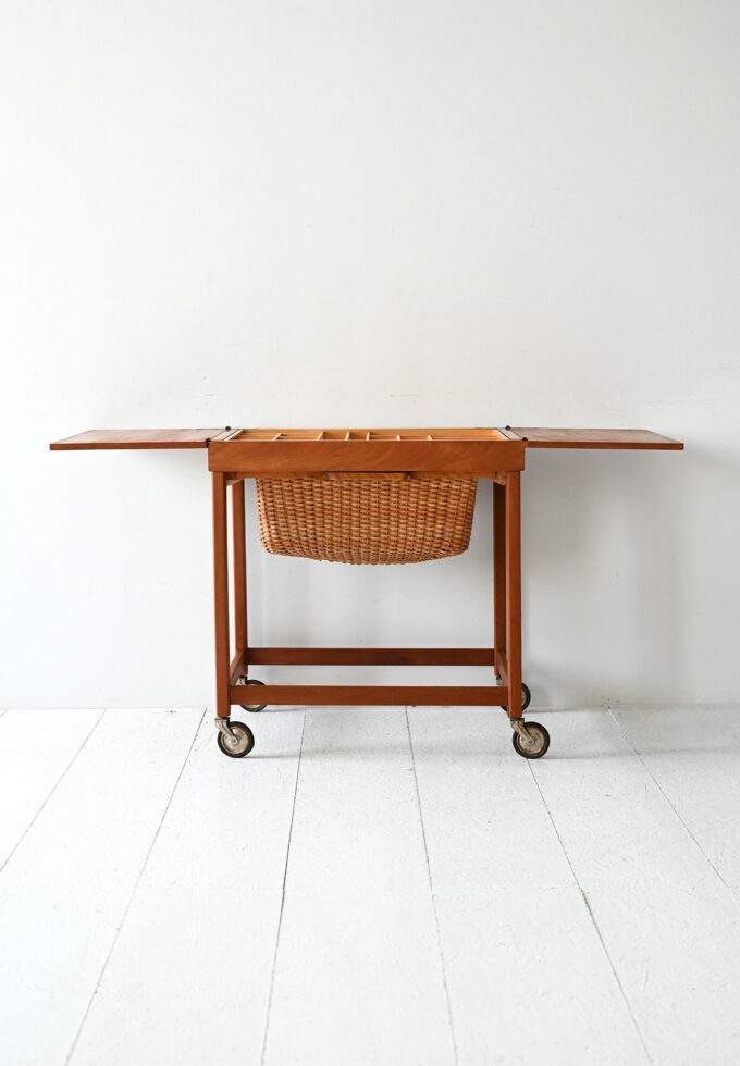 Vintage Scandinavian Scandinavian side table with casters and basket-b