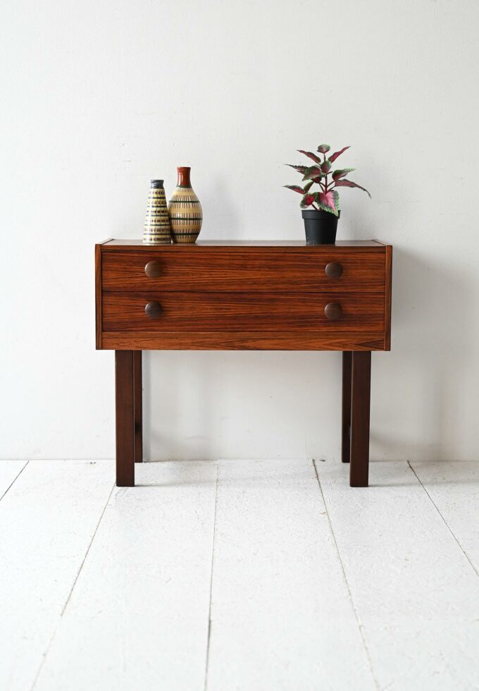 Scandinavian vintage rosewood nightstand with two drawers-a