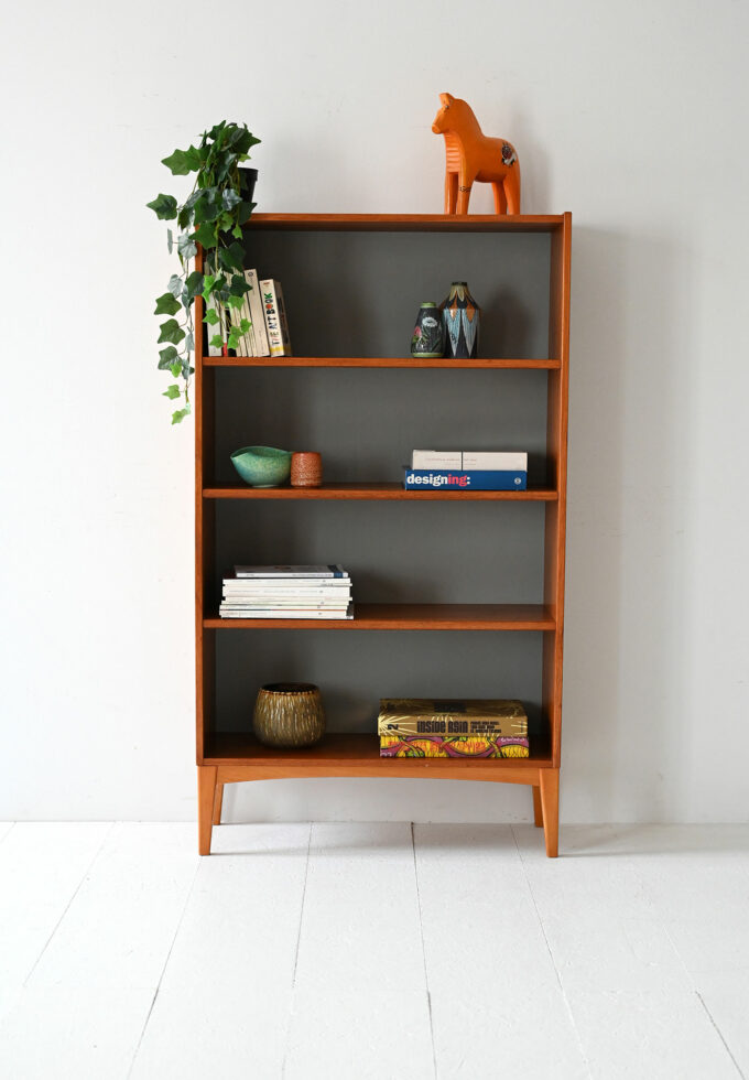 Scandinavian vintage teak bookcase with exposed shelves-a