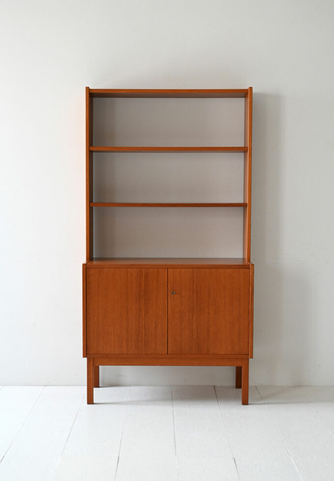 Vintage Scandinavian bookcase with hinged doors and exposed shelves-b