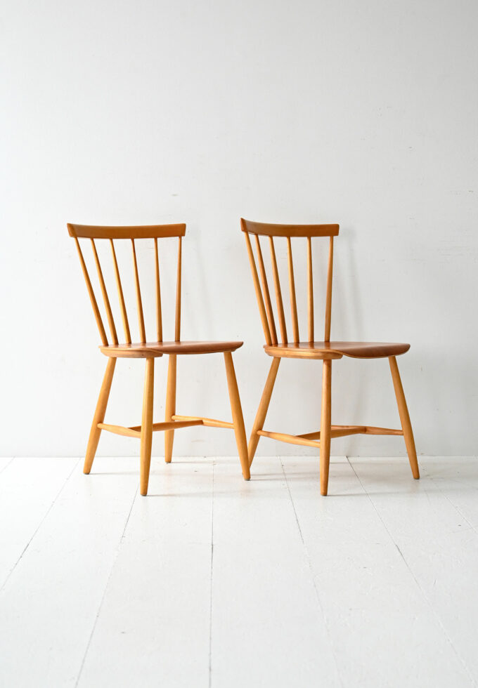 Coppia di sedie scandinave anni 50/60 in faggio e teak tipo Pinstol-b