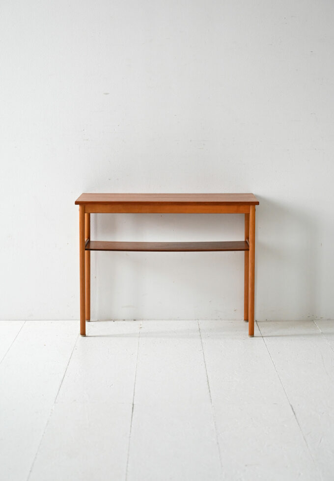 Tavolino scandinavo vintage anni 50 in faggio e teak-b