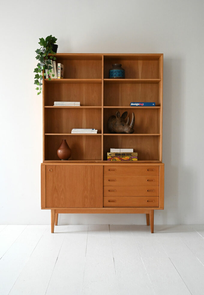 Vintage Scandinavian bookcase cabinet in oak-a