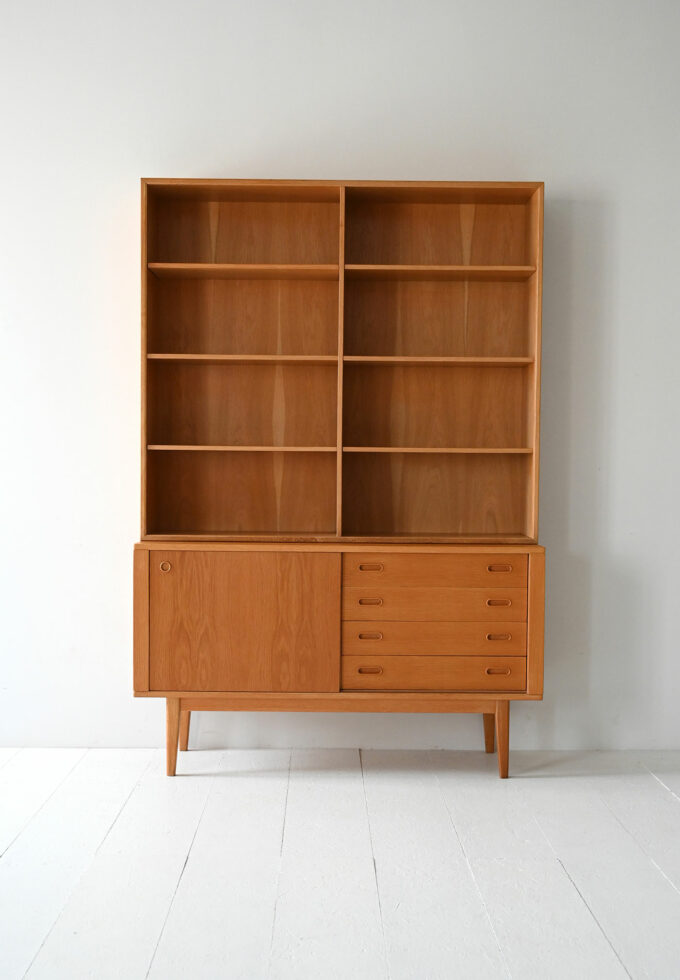 Scandinavian vintage oak bookcase cabinet-b